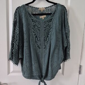 NWT DemocracyTeal Lace Crochet Blouse